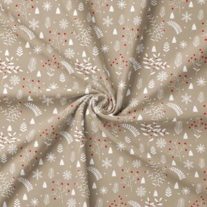tkanina beżowa z zimowym motywem gałązek i płatków śniegu