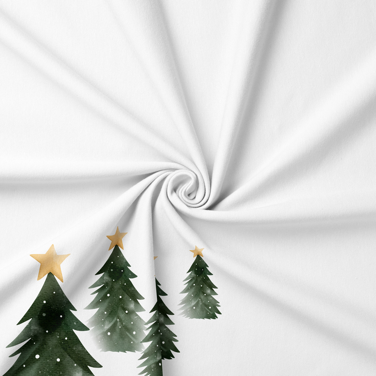 tkanina z zielonymi choinkami i złotymi gwiazdkami