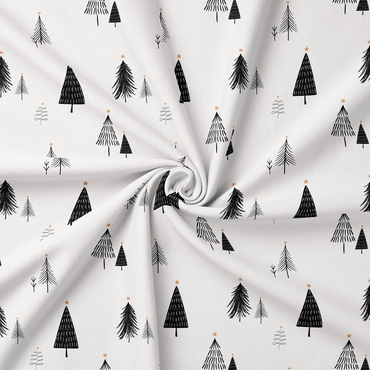 tkanina w białym kolorze z graficznym motywem choinek