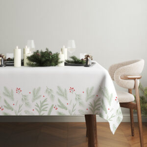 elegancki biały obrus świąteczny z naturalnym wzorem