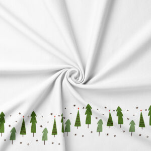 tkanina z motywem choinek w odcieniach zieleni