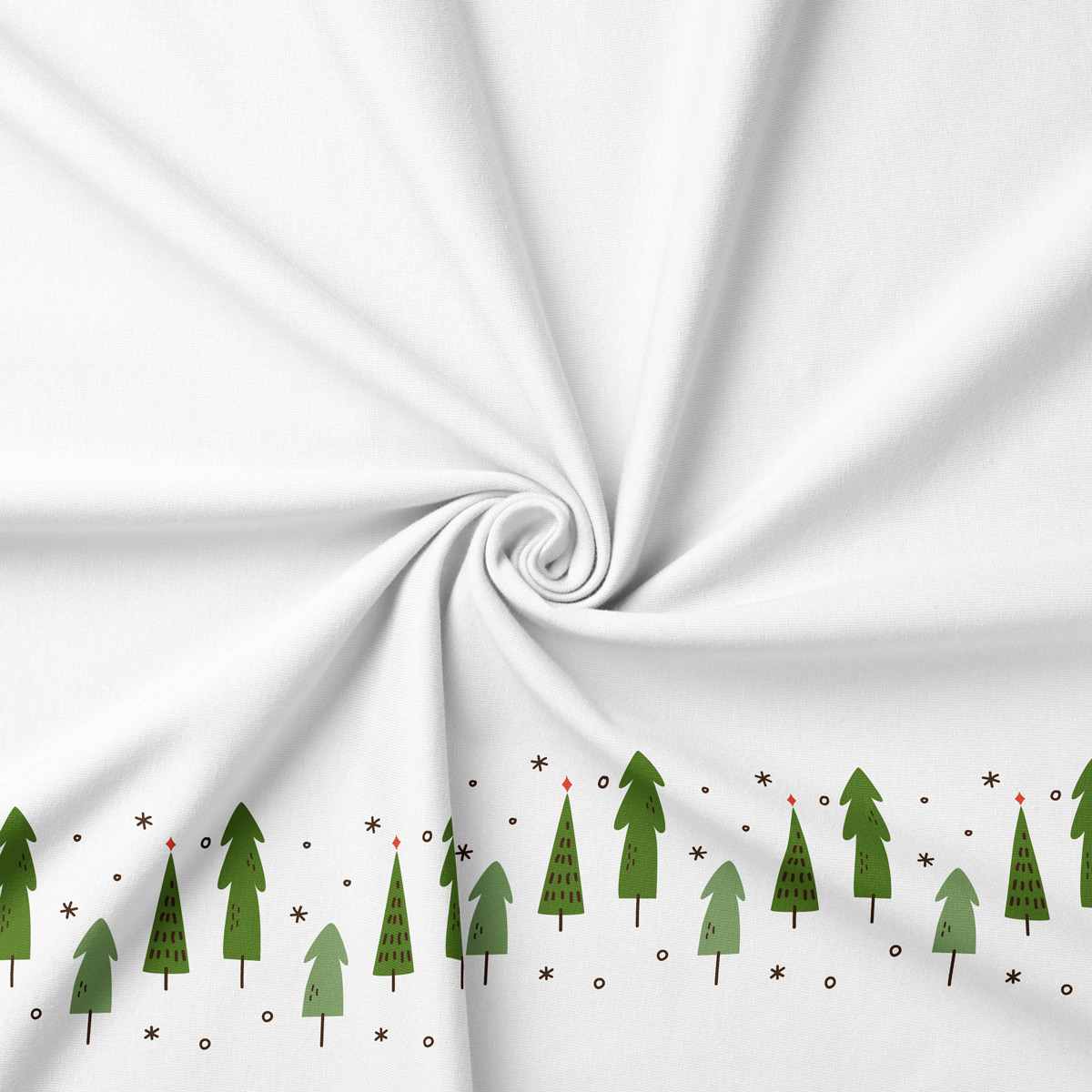 tkanina z motywem choinek w odcieniach zieleni