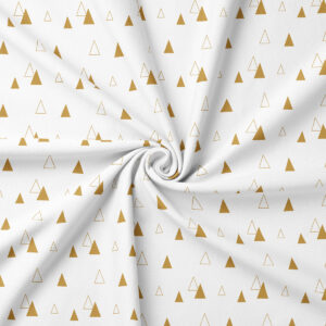 tkanina z geometrycznym wzorem złotych choinek