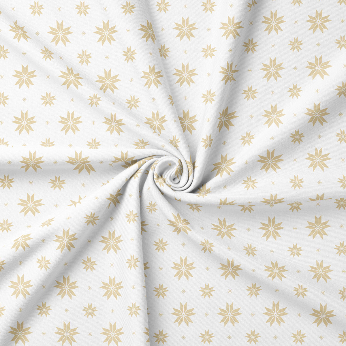 tkanina w białym kolorze ze złotymi gwiazdkami