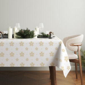 elegancki obrus świąteczny biało-złoty w aranżacji stołu