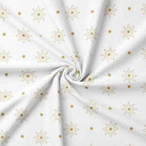 tkanina świąteczna biała w złoty wzór gwiazd