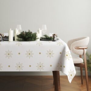 elegancki obrus świąteczny z motywem złotych gwiazd