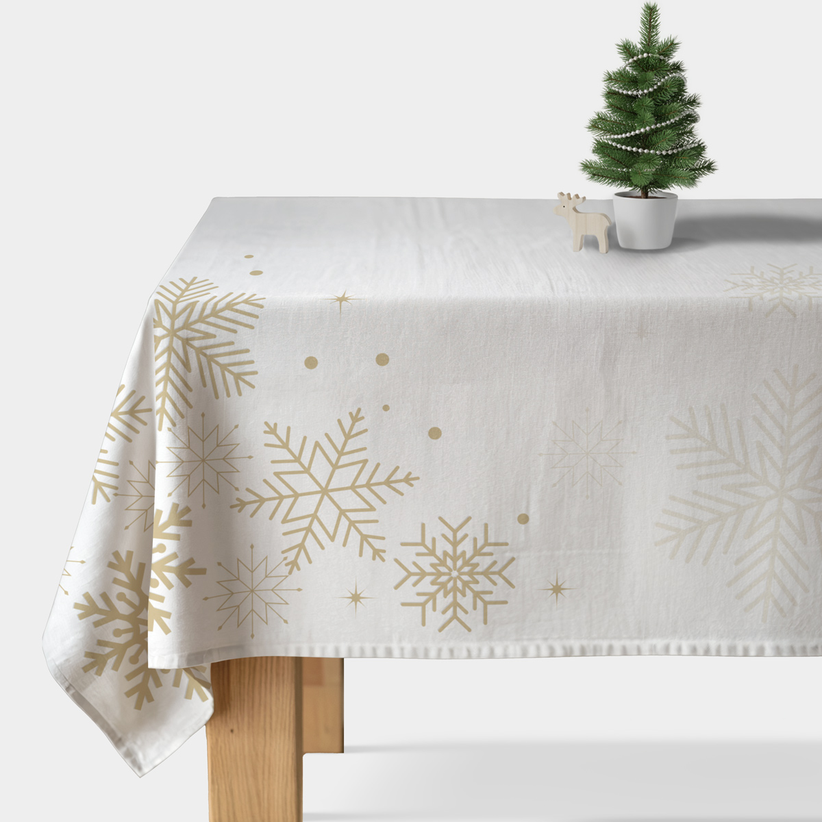 obrus biały ze złotymi śnieżynkami