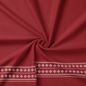 tkanina bordowa z motywem śnieżynek w stylu skandynawskim