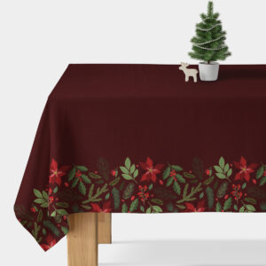 obrus świąteczny bordowy z czerwonymi gwiazdami betlejemskimi