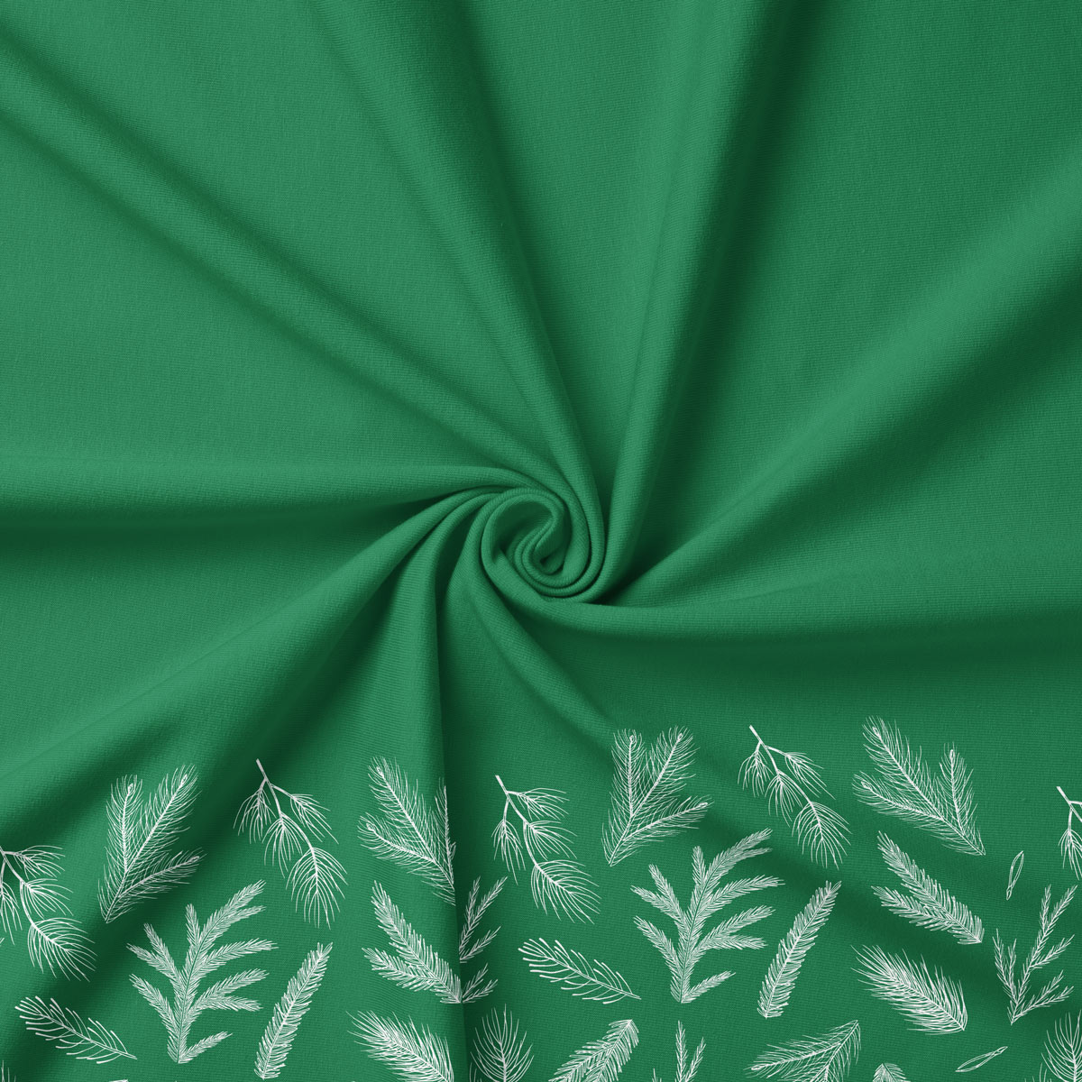 tkanina zielona z motywem iglastych gałązek