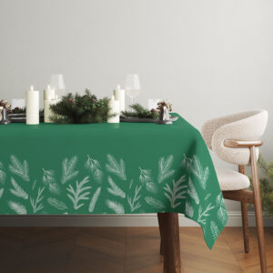 elegancki zielony obrus świąteczny z naturalnym wzorem