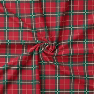 tkanina w czerwoną kratę z zielonymi i beżowymi akcentami