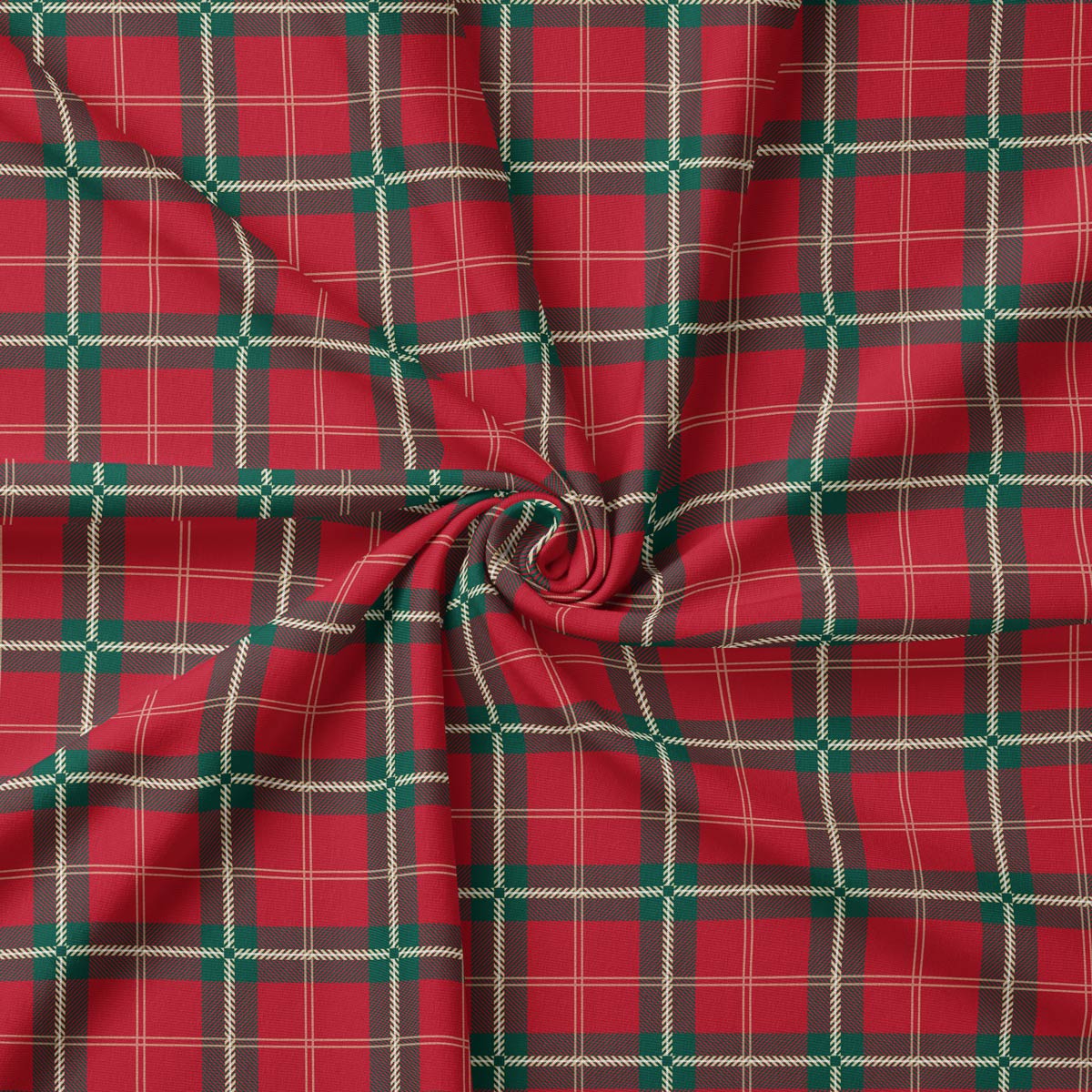 tkanina w czerwoną kratę z zielonymi i beżowymi akcentami
