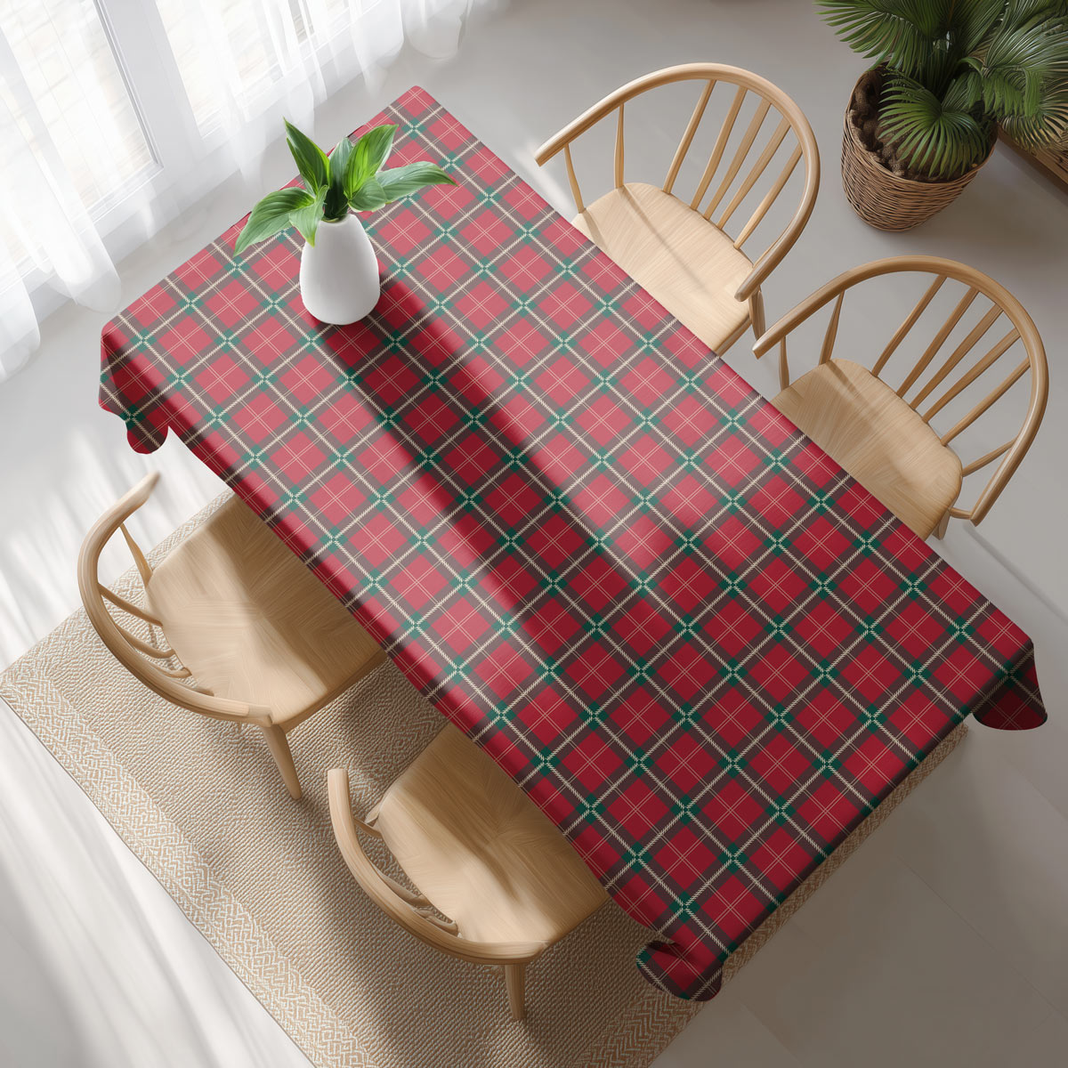 widok z góry na obrus w klasyczną czerwoną kratę