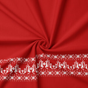 tkanina świąteczna czerwona z białym wzorem reniferów