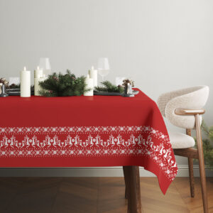 elegancki czerwony obrus świąteczny w skandynawskim stylu