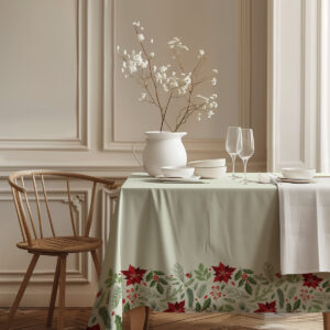 obrus na Święta w kolorze ecru z roślinnym wzorem