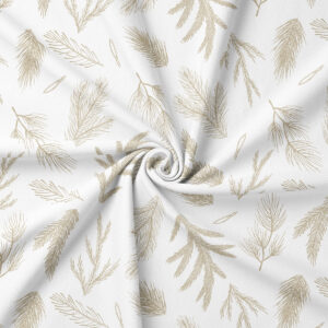 tkanina świąteczna w kolorze kremowym z delikatnym wzorem iglastych gałązek