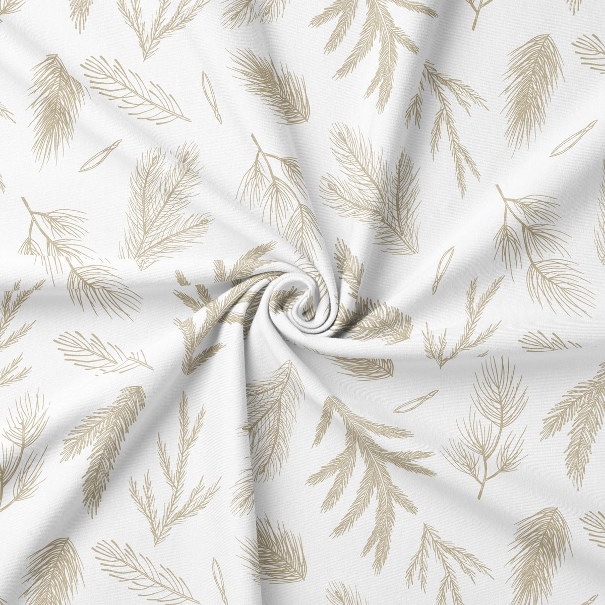 tkanina świąteczna w kolorze kremowym z delikatnym wzorem iglastych gałązek