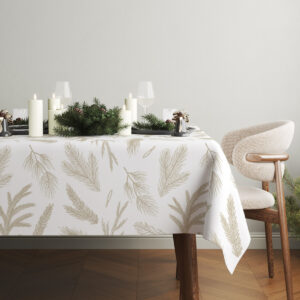 elegancki kremowy obrus świąteczny z naturalnym motywem
