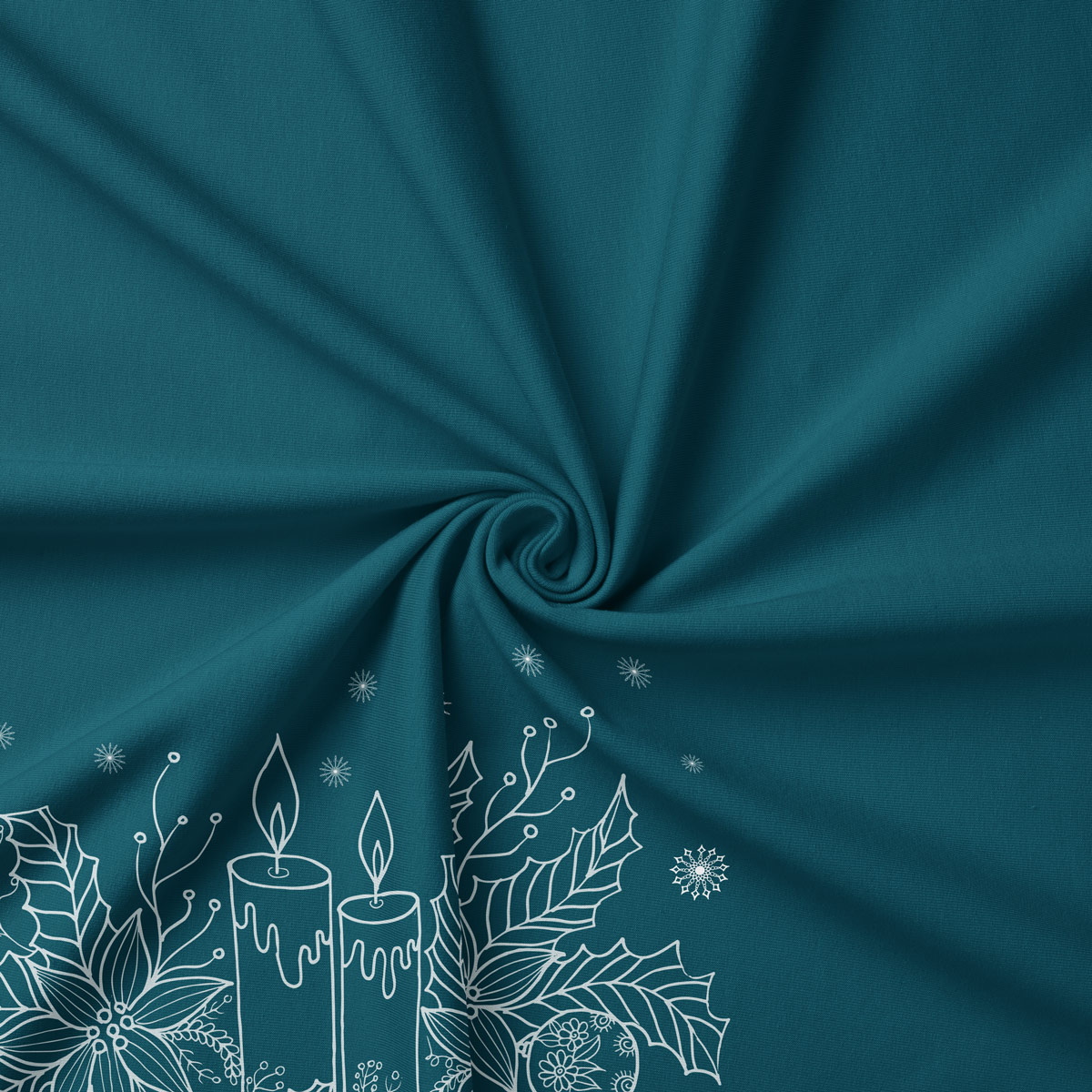 tkanina świąteczna morska z rysunkiem świec i gwiazdek