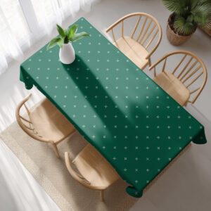 widok z góry na zielony obrus z delikatnym wzorem