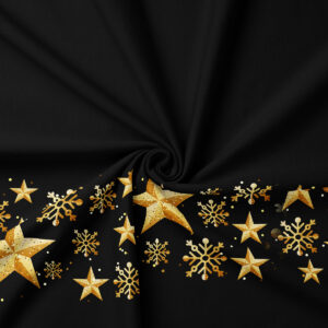 świąteczna tkanina czarna z motywem złotych gwiazd