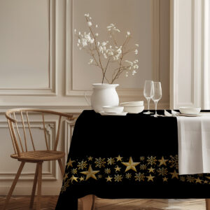 luksusowy obrus świąteczny w czerni ze złotymi elementami