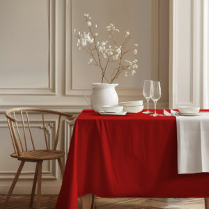 elegancki czerwony obrus na świąteczny stół
