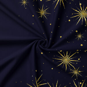 tkanina świąteczna w kolorze granatowym ze złotymi gwiazdkami