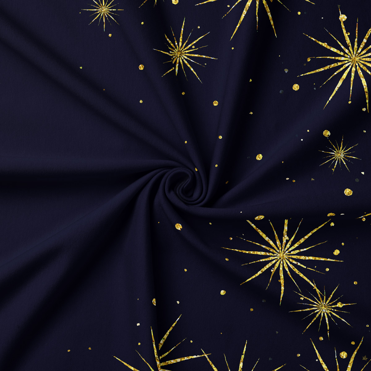 tkanina świąteczna w kolorze granatowym ze złotymi gwiazdkami