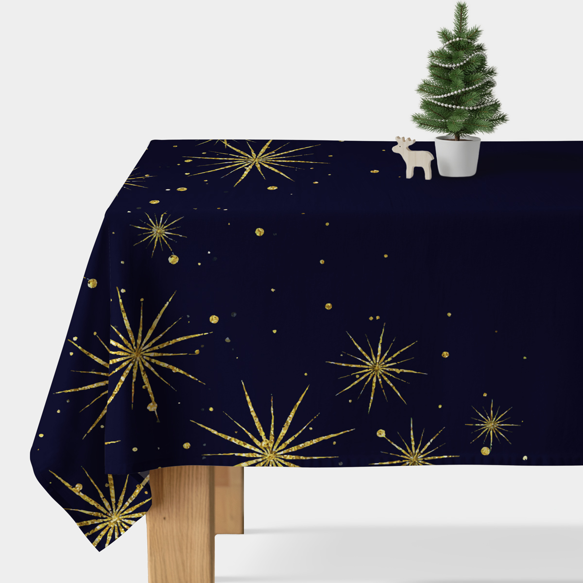 granatowy obrus świąteczny z złotymi gwiazdami na wymiar