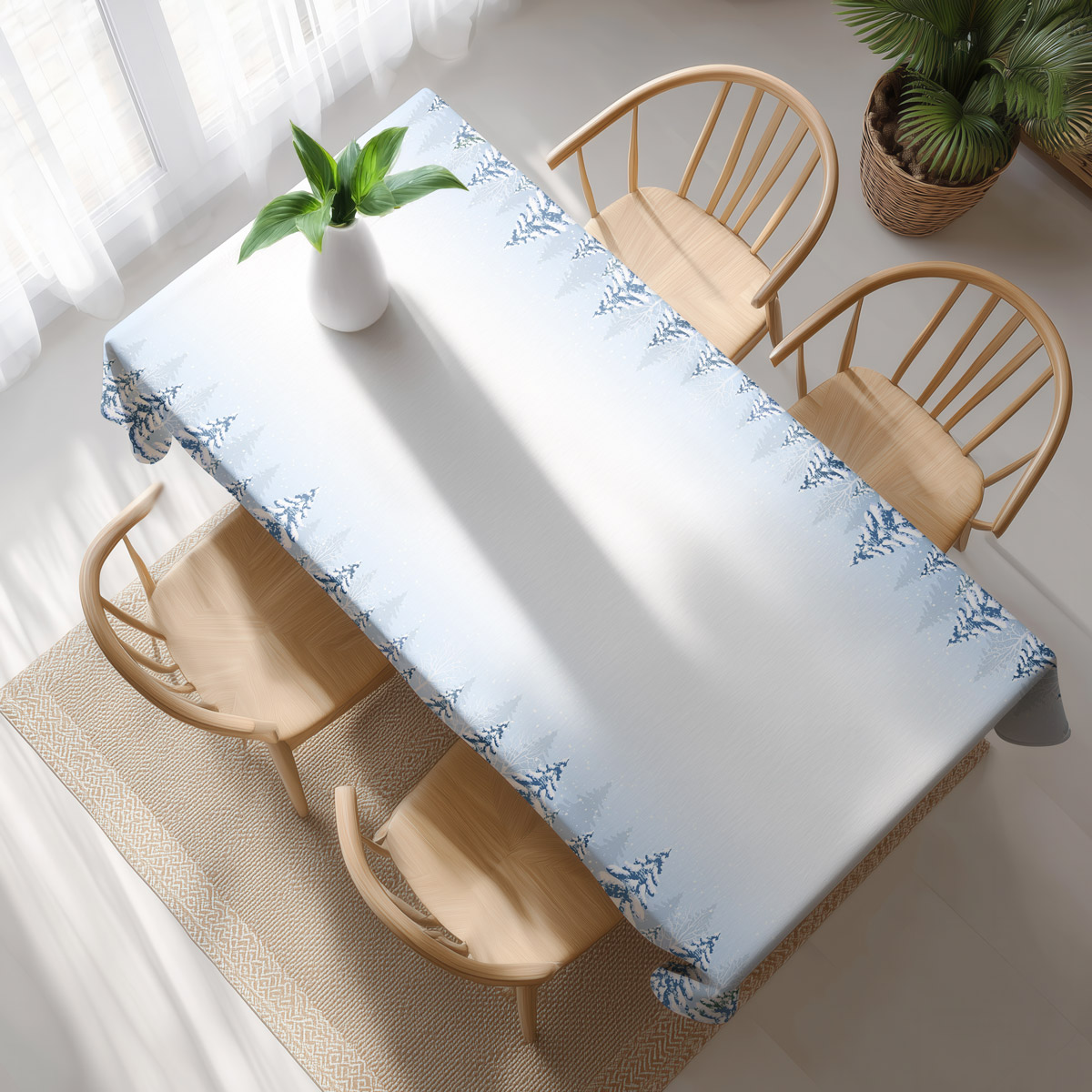 zimowy obrus z krajobrazem w śniegu