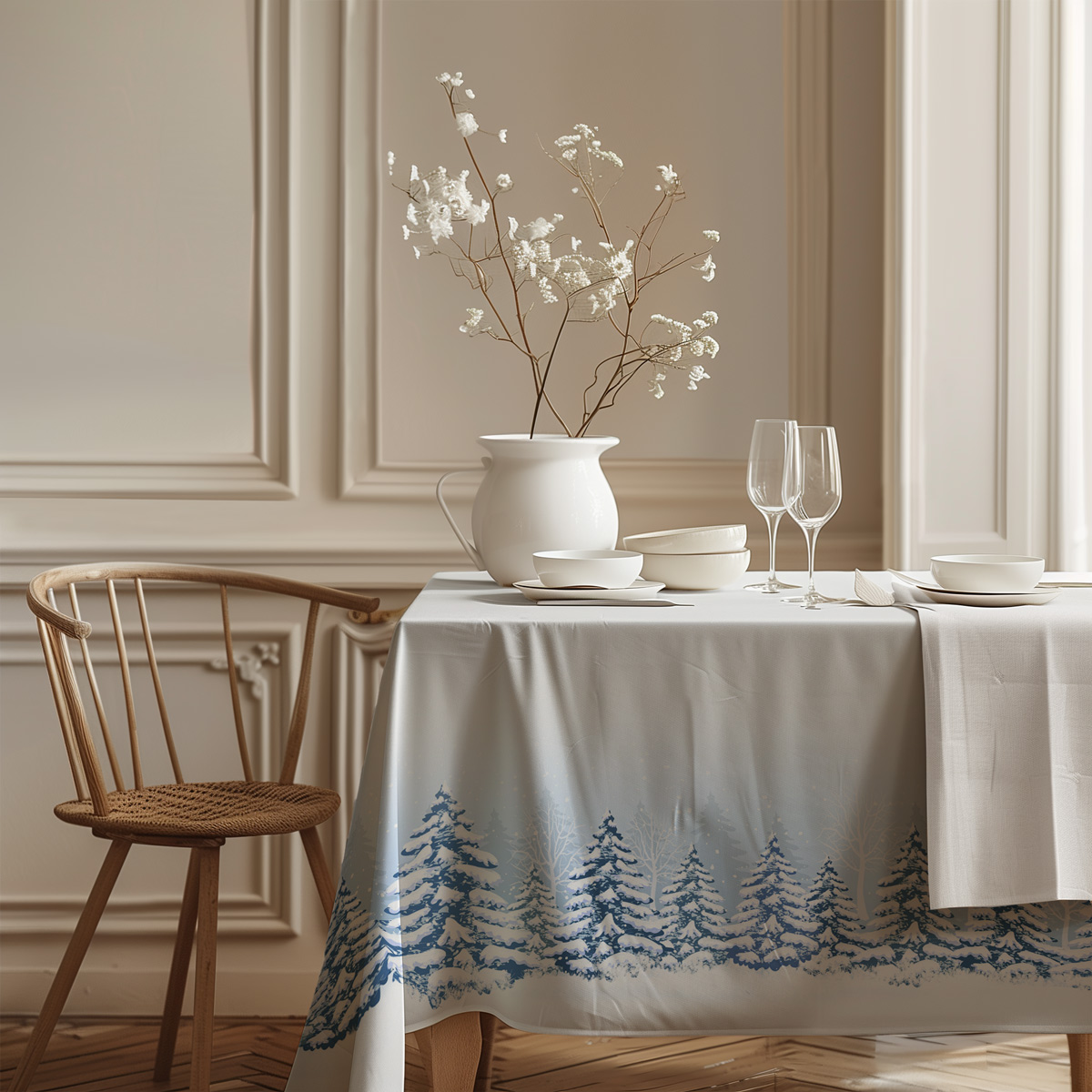 Obrus zimowy na wymiar – śnieżny las w błękitnych odcieniach - obrazek 5