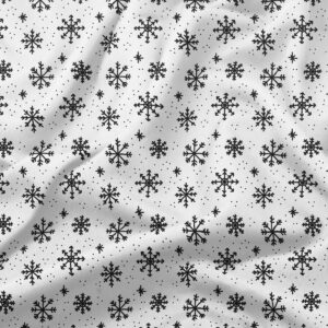 biały okrągły obrus na wymiar z czarnymi płatkami śniegu