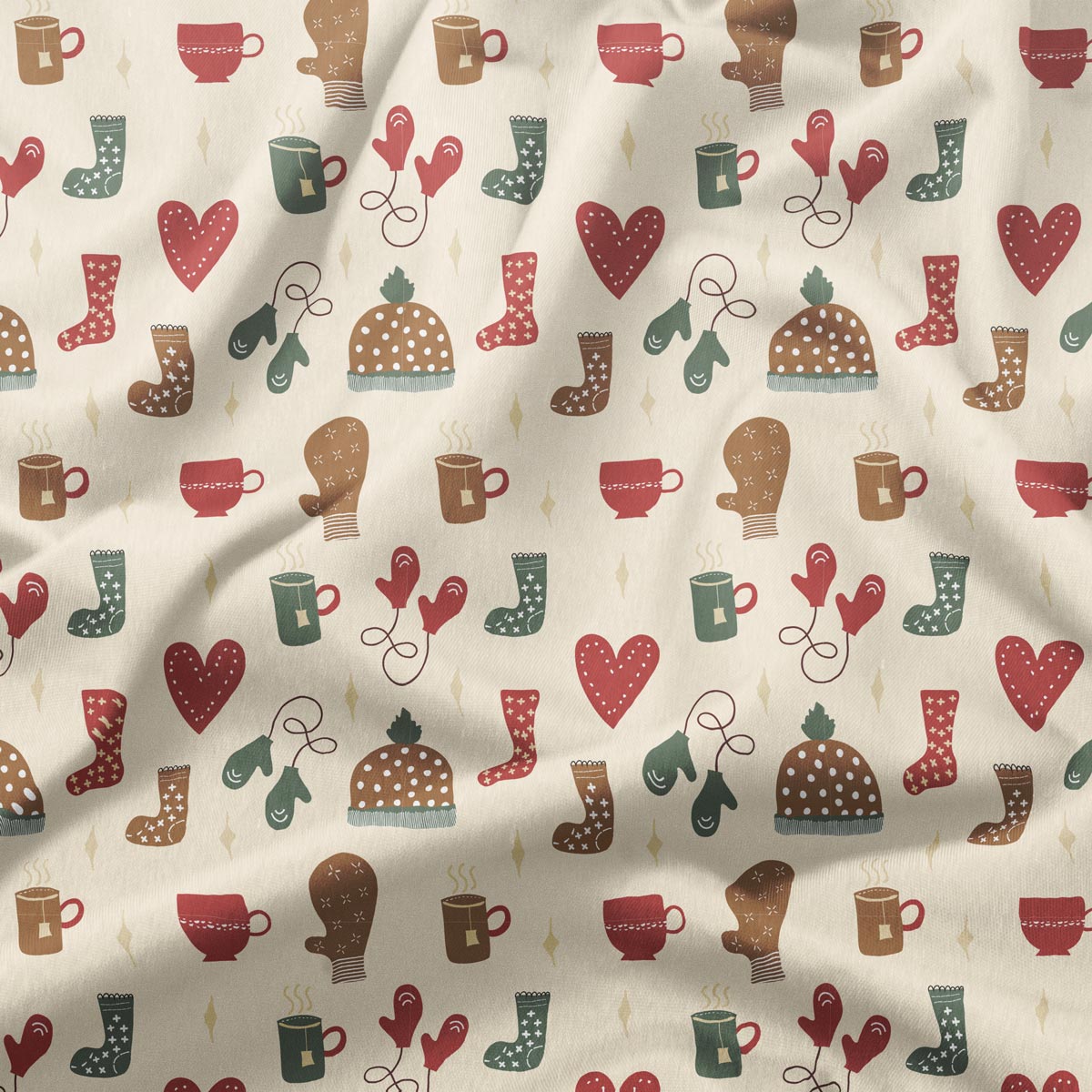 okrągły obrus świąteczny na okrągłym stole – kremowy zimowy wzór