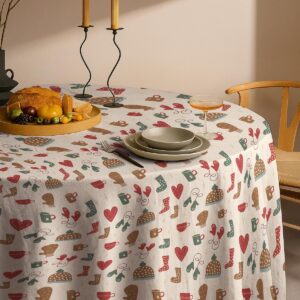 okrągły obrus świąteczny na okrągłym stole – kremowy zimowy wzór