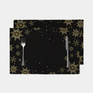 czarna świąteczna podkładka z złotymi płatkami śniegu