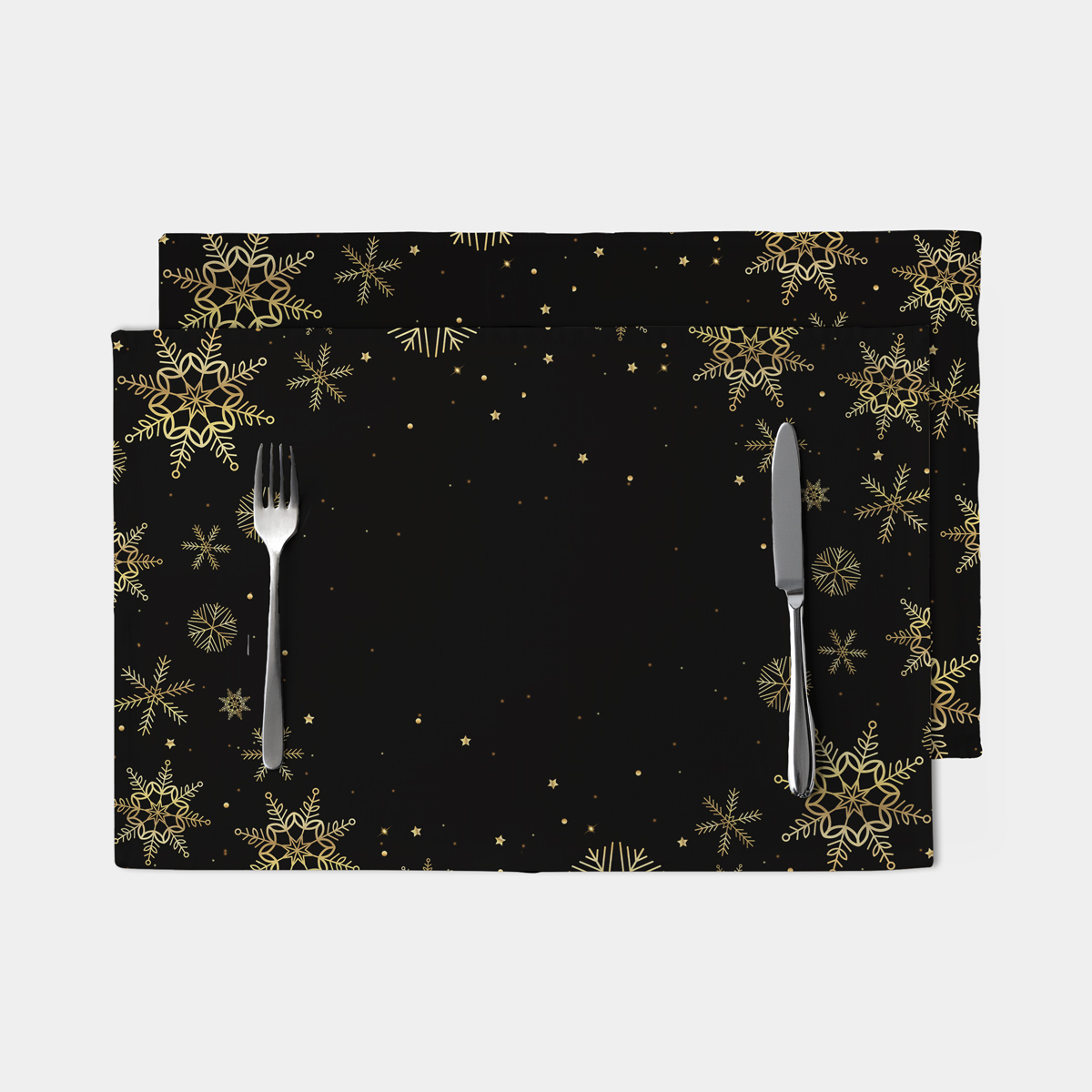 czarna świąteczna podkładka z złotymi płatkami śniegu