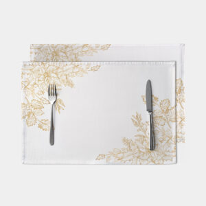 elegancka podkładka stołowa biała ze złotym roślinnym wzorem