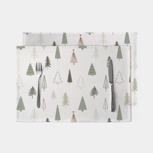 podkładka na stół biała z choinkami w zieleni i beżu – wizualizacja
