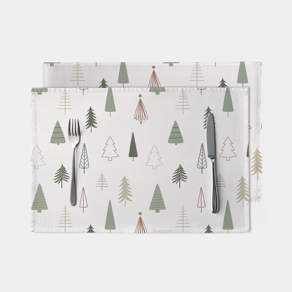 podkładka na stół biała z choinkami w zieleni i beżu – wizualizacja