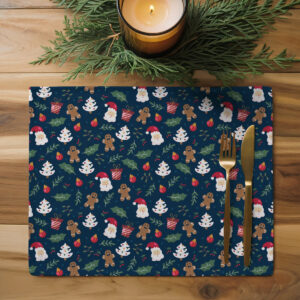 granatowe podkładki świąteczne z Mikołajem i pierniczkami