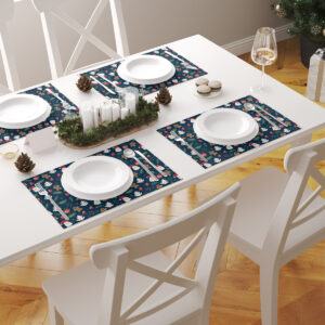 granatowe podkładki świąteczne z Mikołajem i pierniczkami