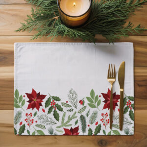dekoracyjna podkładka z czerwonymi gwiazdami betlejemskimi i gałązkami