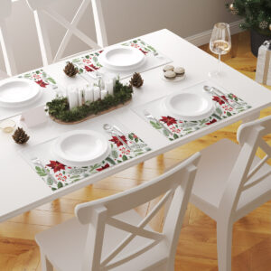 komplet białych podkładek bożonarodzeniowych z motywem roślinnym