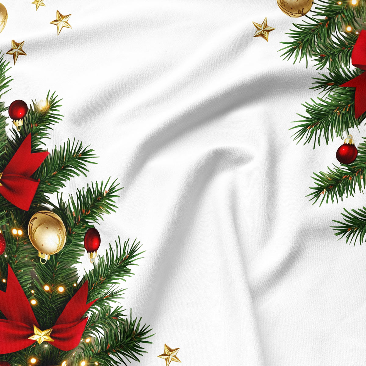 biała podkładka stołowa z czerwonymi kokardami