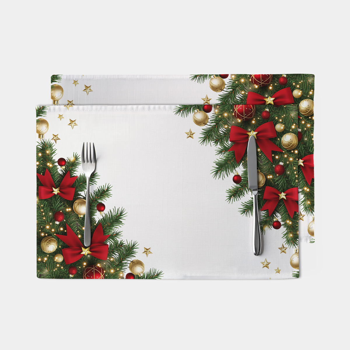 świąteczna podkładka na stół z zielonymi gałązkami