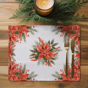 dekoracyjna podkładka świąteczna z gałązkami i poinsecjami